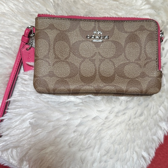 Coach Brown and Pink Signature Wristlet - Picture 1 of 5